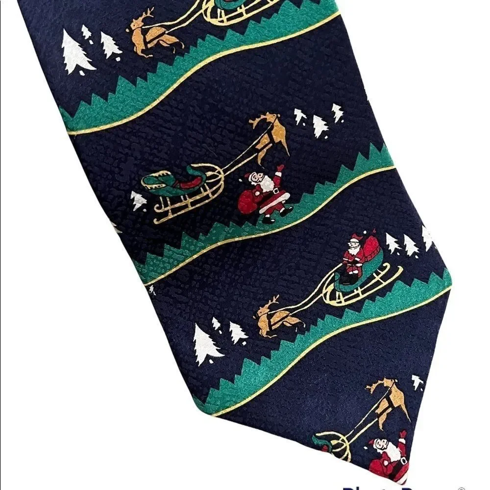 Vintage Navy Blue Silk Arnold Palmer Santa Claus Holiday Novelty Tie